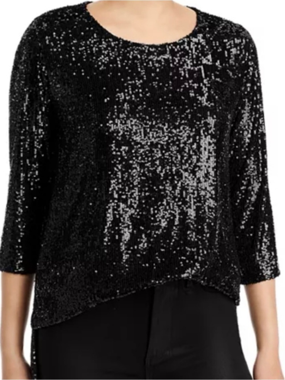 CAROLINE ROSE Black All-Over Sequin Long Sleeve Pullover Tunic  Sz XS